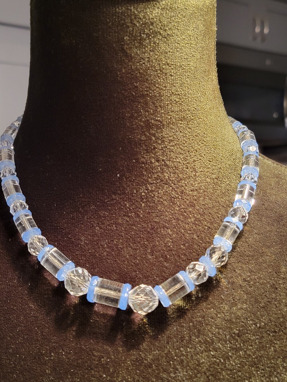Clear Crystal Necklace with Light Blue Accents - Women Jewelry